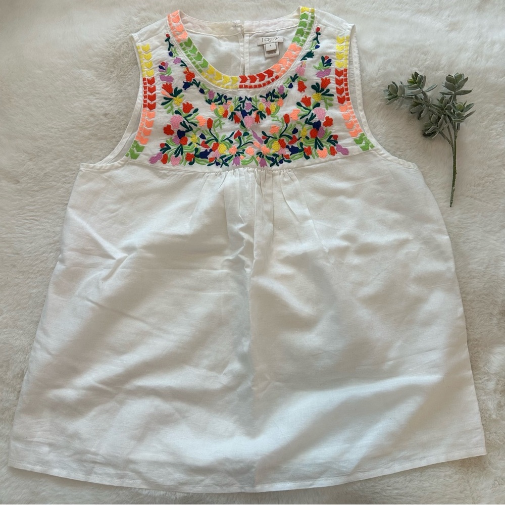J. Crew | NWOT - Embroidered Linen Blend Blouse - Size 4